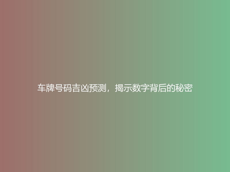 车牌号码吉凶预测，揭示数字背后的秘密